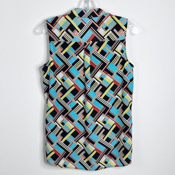 Dana Buchman Women's Sleeveless Top S Multicolor Geometric Print Tank 1/4 Button - Picture 4 of 8